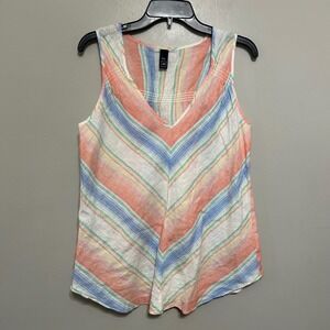 Gap Linen Sleeveless Tank Top Women L Multicolor Striped V-Neck Lagenlook Blouse